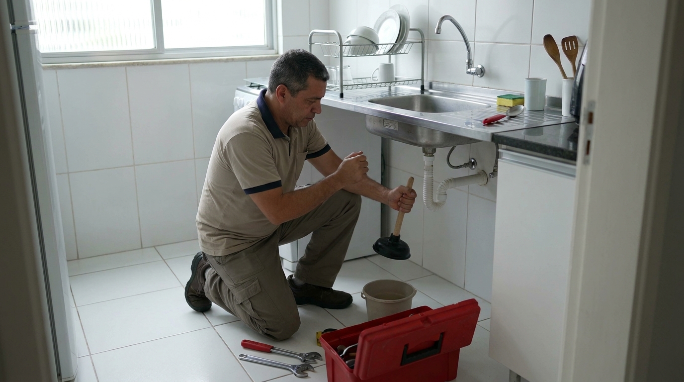Desentupimento de pia residencial em Sete Lagoas‑MG